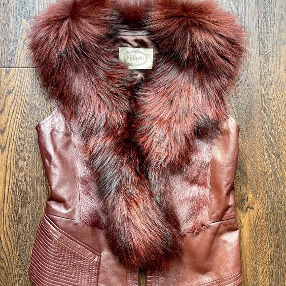 NWOT Burgundy Leather Vest Real Fox Fur XS size - Picture 9 of 16